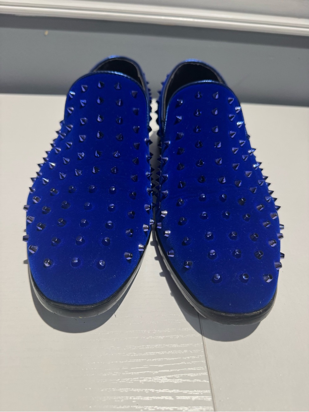 Men's Royal Blue Velvet Spiked Slip-On Loafers